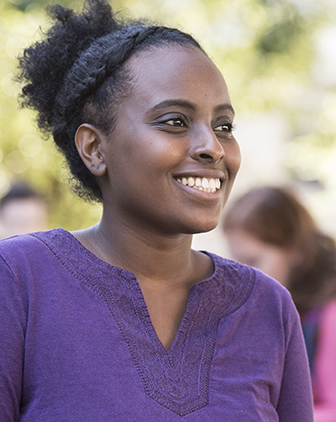 Hailu in a purple shirt 