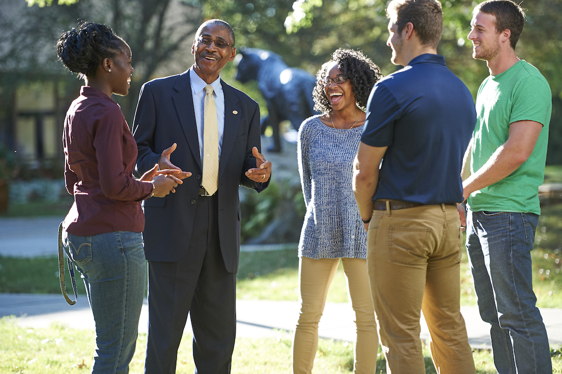 Livingston Alexander with students at the Pitt-Bradford campus