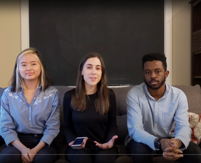 Three team members from Pitt student-run YouTube channel, bioZone